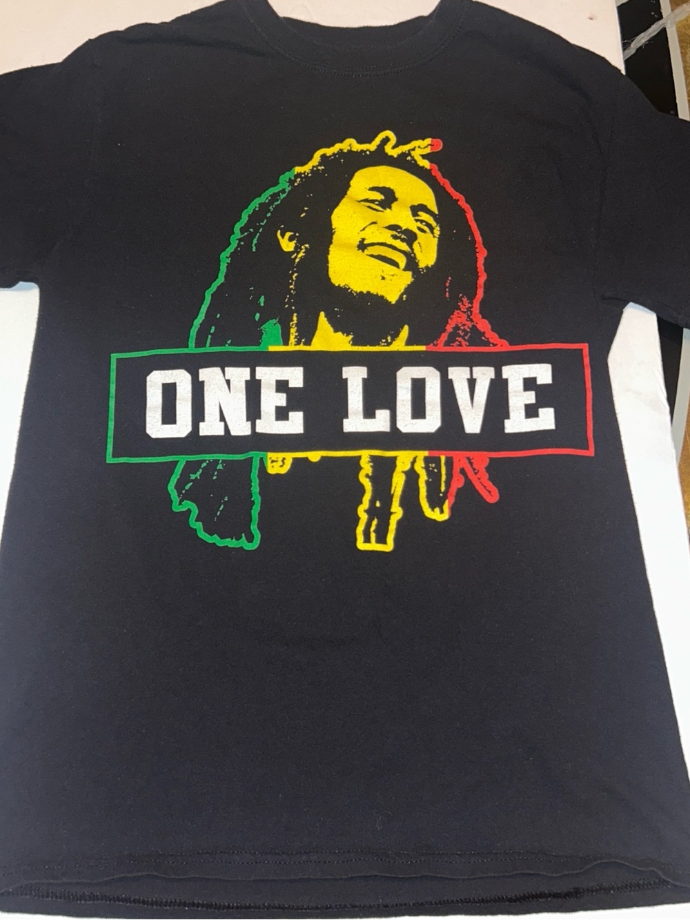 Zion Rootswear One Love Graphic Tee in Black with Red, Yellow & Green Size Small